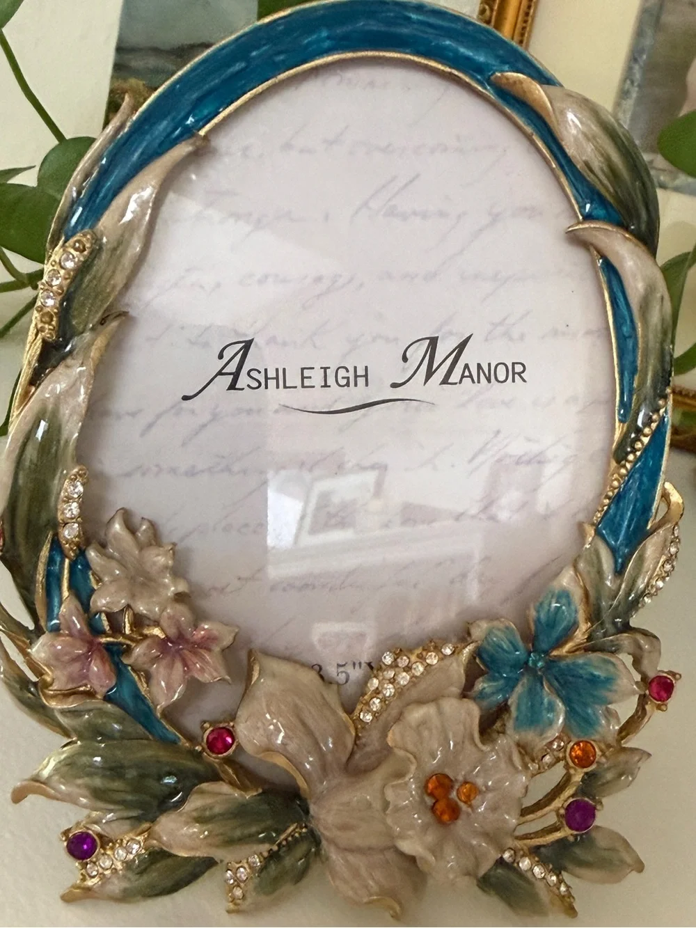 Vintage Ashleigh Manor Picture Frame with Lovely Florals & Rhinestones.